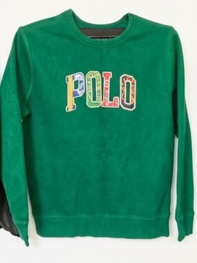 Polo by Ralph Lauren Green Crewneck Sweatshirt with Multicolor POLO Letters